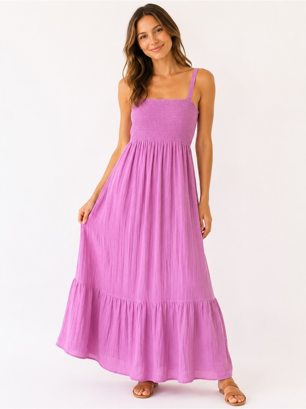 ▶️ Kaviva Women’s 0X Pink Gauze Maxi Dress Smocked Tiered Boho NWT